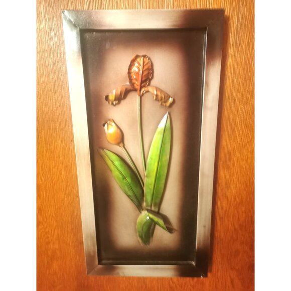 Vintage Steel Flower Wall Art - 1960s Floral Metal Art Panels - Picture 4 of 7